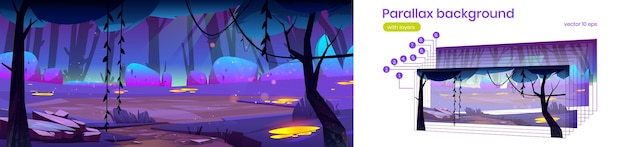 Free vector parallax background with magic forest landscape