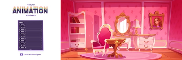 Parallax background with princess room interior