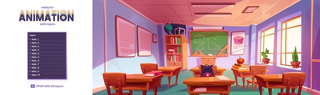 Free vector parallax background with school classroom