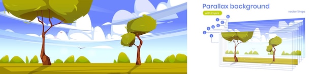 Бесплатное векторное изображение Параллакс фон с летним пейзажем