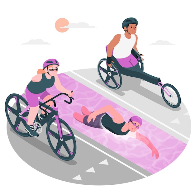 Vettore gratuito illustrazione del concetto di triathlon paralimpico