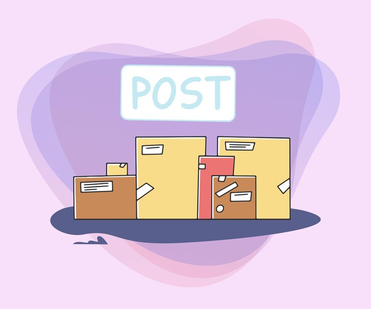 Free Vector parcel boxes and post signboard flat vector illustration