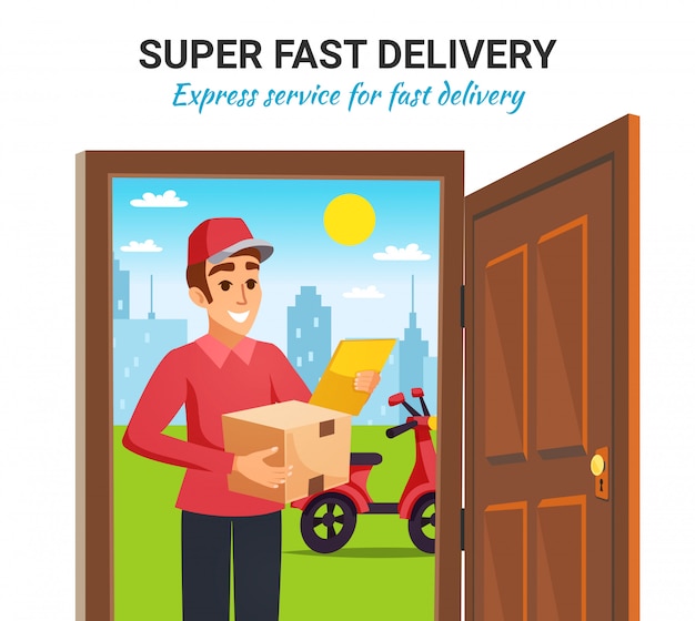 Vettore gratuito pacco moto corriere delivery illustration