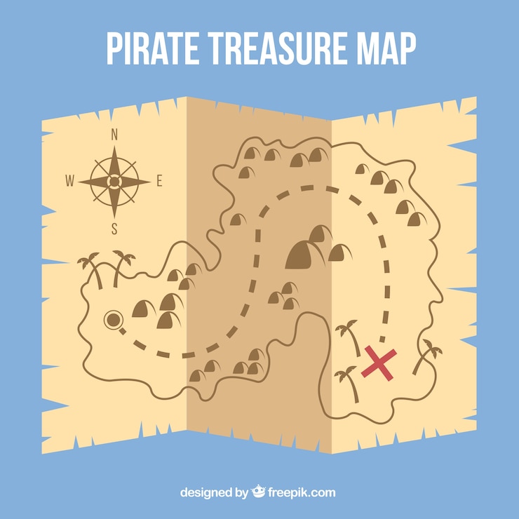Free Vector parchment with treasure map in flat design