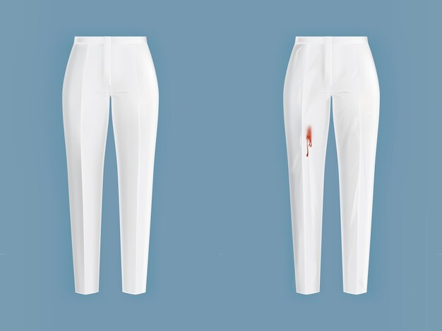 Pare of clean and dirty womans white pants vector