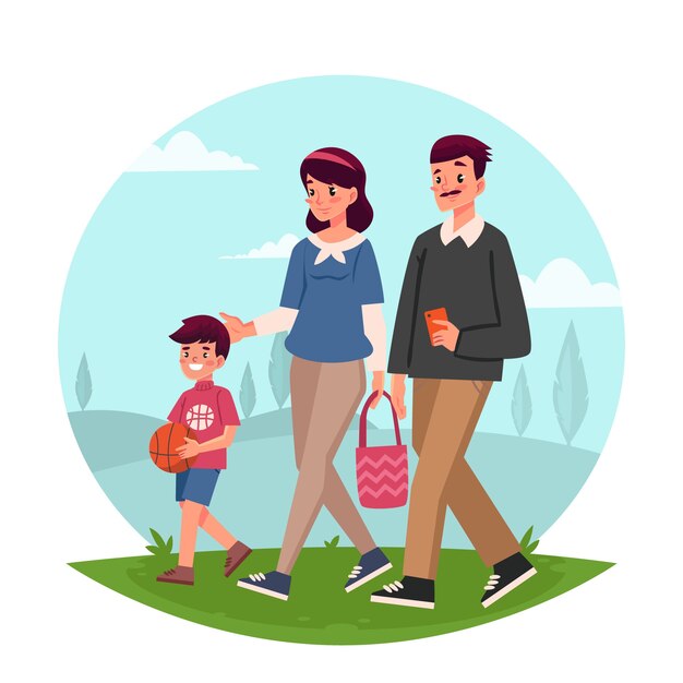 부모와 자식 공원에서 산책