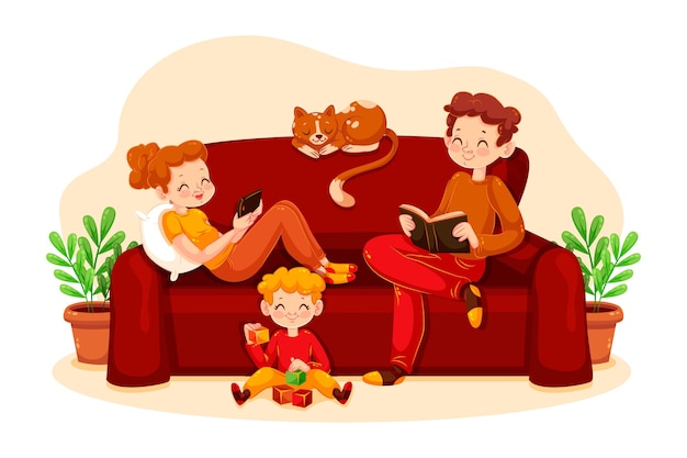 Parents and child spending time together at home