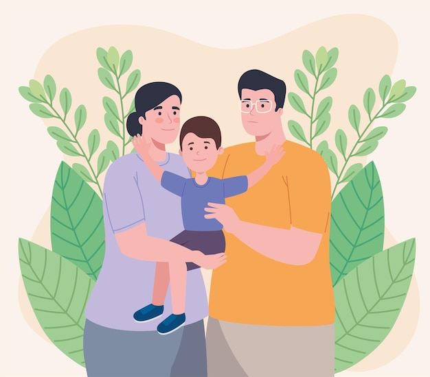 Parents Couple Lifting Son Characters