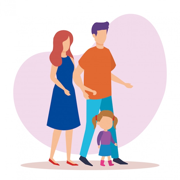 Free vector parents couple with daughter characters