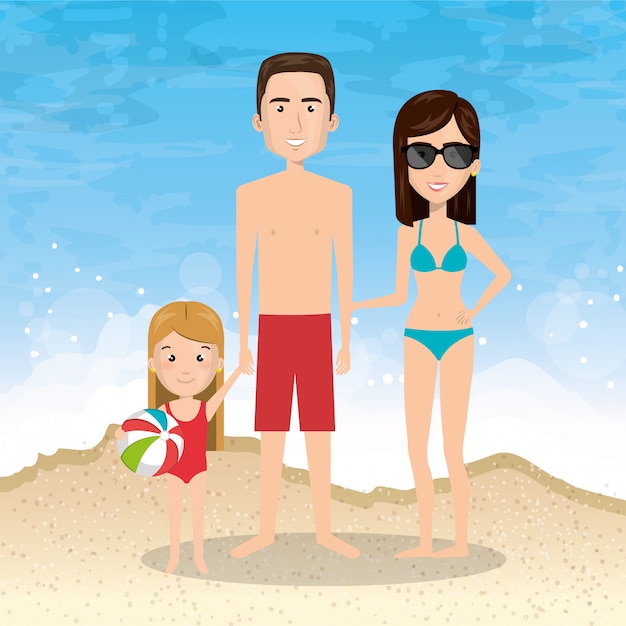 Free vector parents with daughter on the beach