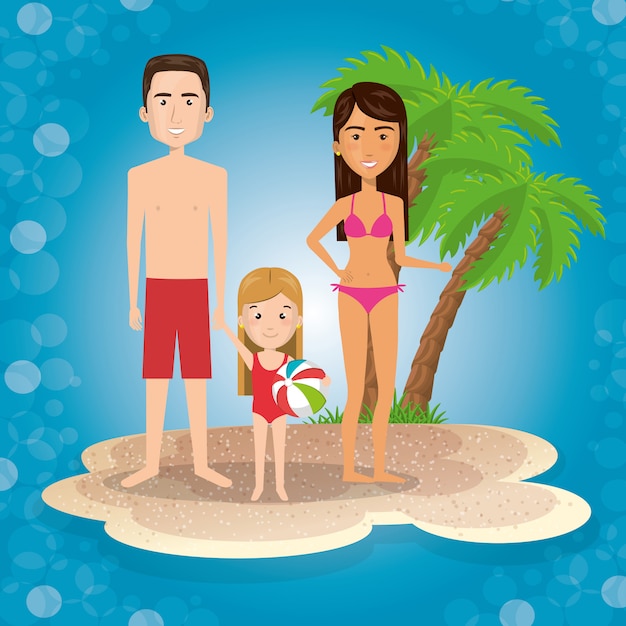 Free vector parents with daughter on the beach