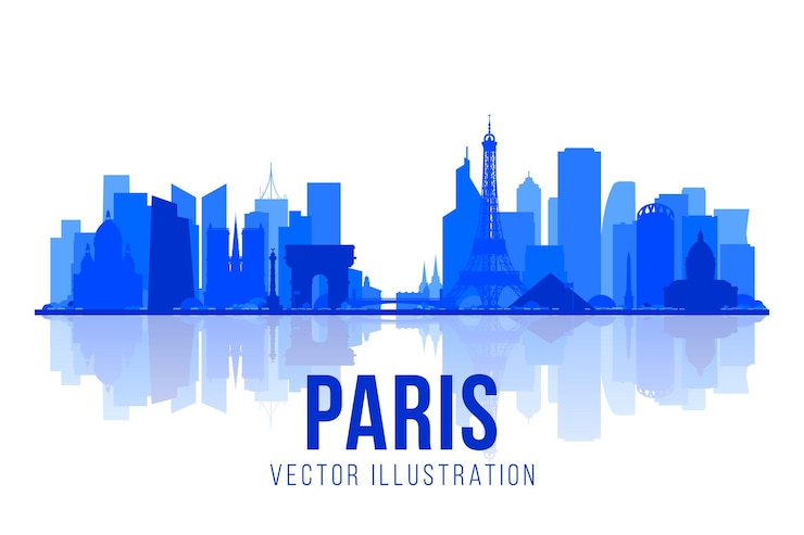 Free Vector paris france city silhouette skyline vector background flat trendy illustration business travel and tourism concept with modern buildings image for banner or web site