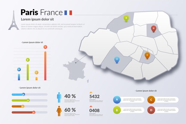 Paris france gradient map infographic