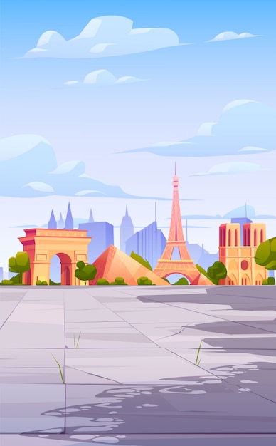 Free vector paris landmarks, france city skyline background