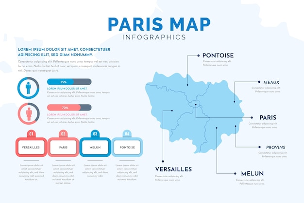 Free vector paris map infographics in flat design