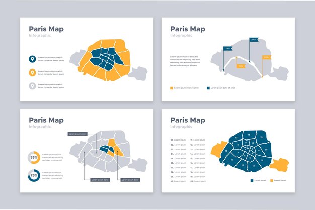 フラットなデザインのパリの地図のインフォグラフィック
