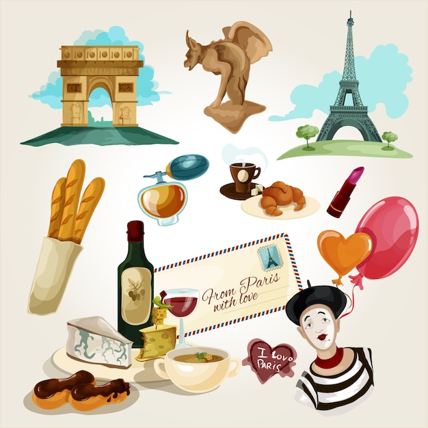 Free vector paris touristic set