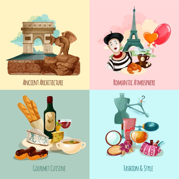 Free vector paris touristic set