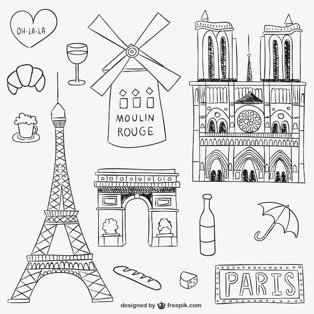 Free vector parisian landmarks and objects