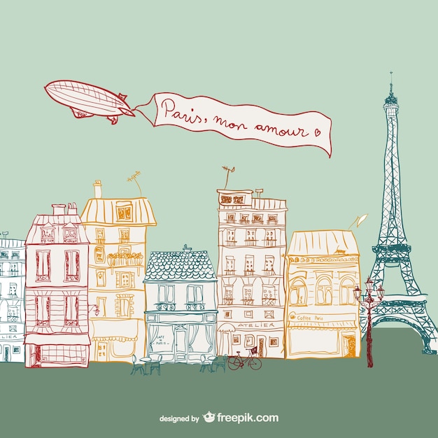 Бесплатное векторное изображение Парижской улице рисунок