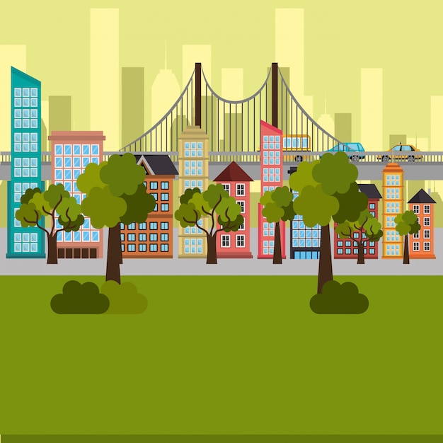 Free vector park and cityscape scene