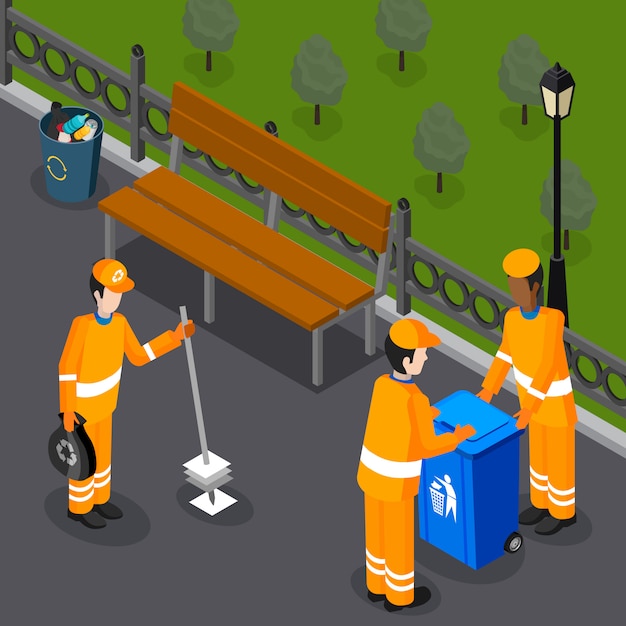 Free vector park cleaning team composition