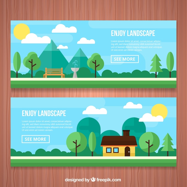 Park and house banners in a landscape in flat design