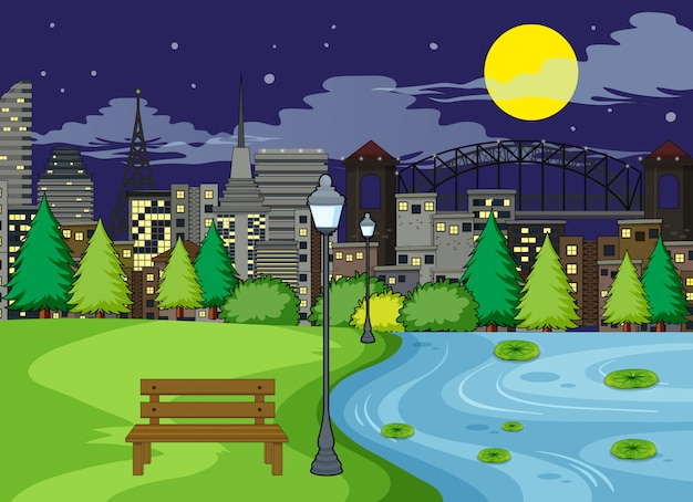 Free vector a park scene at night