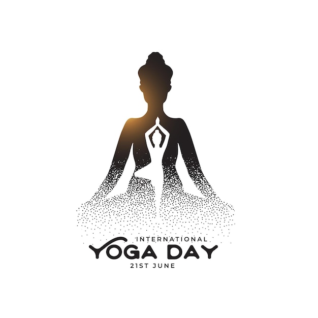 Free vector particle style 21st june world yoga day background with meditation posture