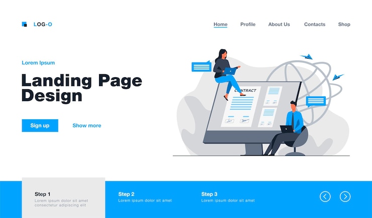 Free Vector partners signing contract online landing page in flat style