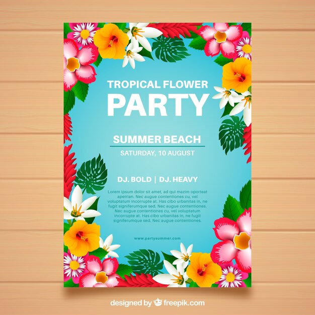 Free vector party brochure with colorful flowers