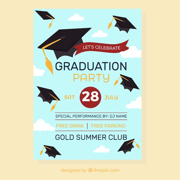 Party brochure with graduation caps