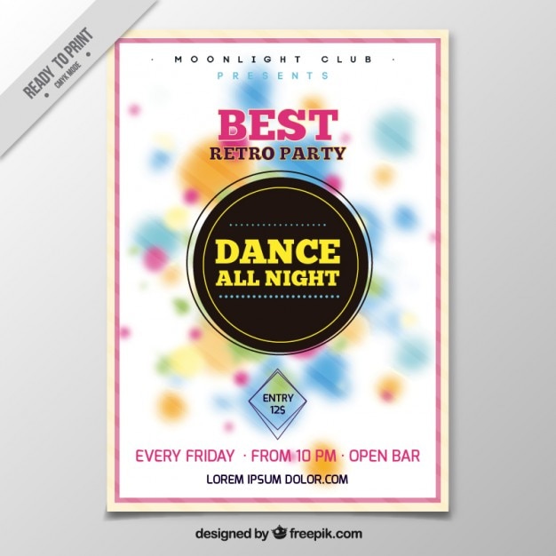 Party brochure with unfocused colored shapes