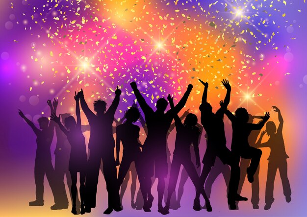 Party crowd on an abstract background with confetti