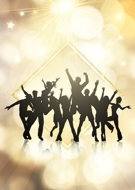 Party crowd on a gold bokeh lights background