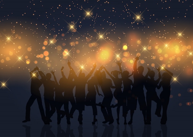 Free vector party crowd on gold bokeh lights and stars