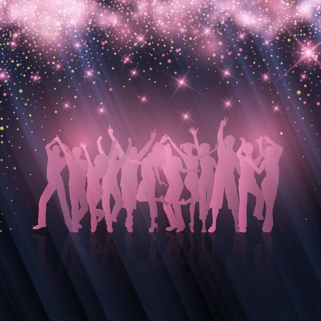 Party crowd on starry background 