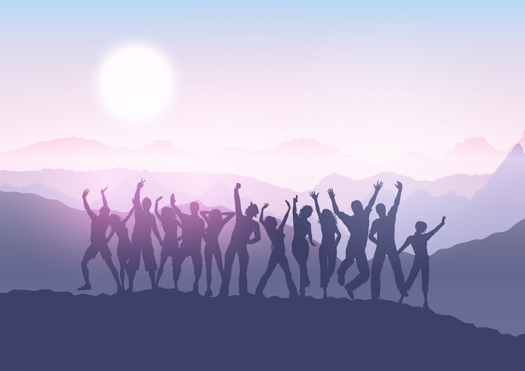 Free Vector party crowd in sunset landscape