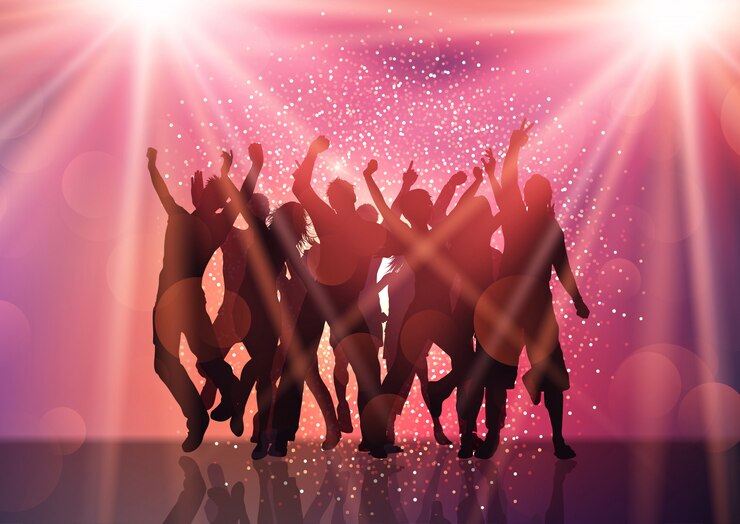 Free Vector party crowd with spotlights and confetti