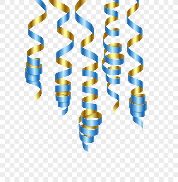 Free vector party decorations blue and golden streamers or curling party ribbons. vector illustration eps140