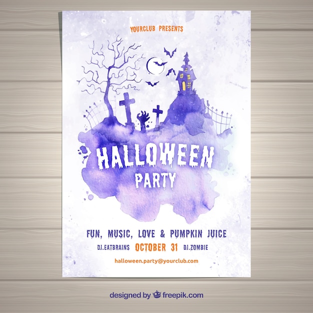 Party flyer for halloween in lilac watercolor