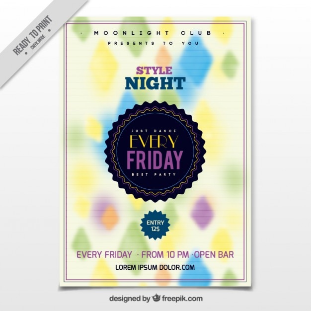 Free vector party flyer with unfocused rhombus