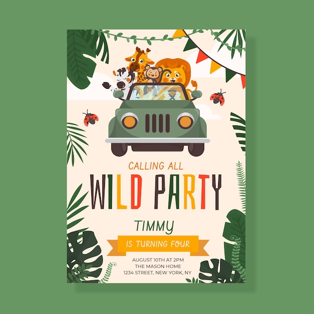 Free vector party hand drawn jungle invitation