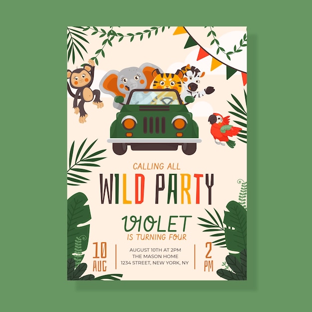 Party hand drawn jungle invitation