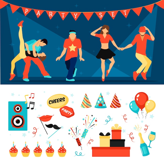 Party Horizontal Vector Images Set – Free Vector Download, Free Illustration, Download Free Vector