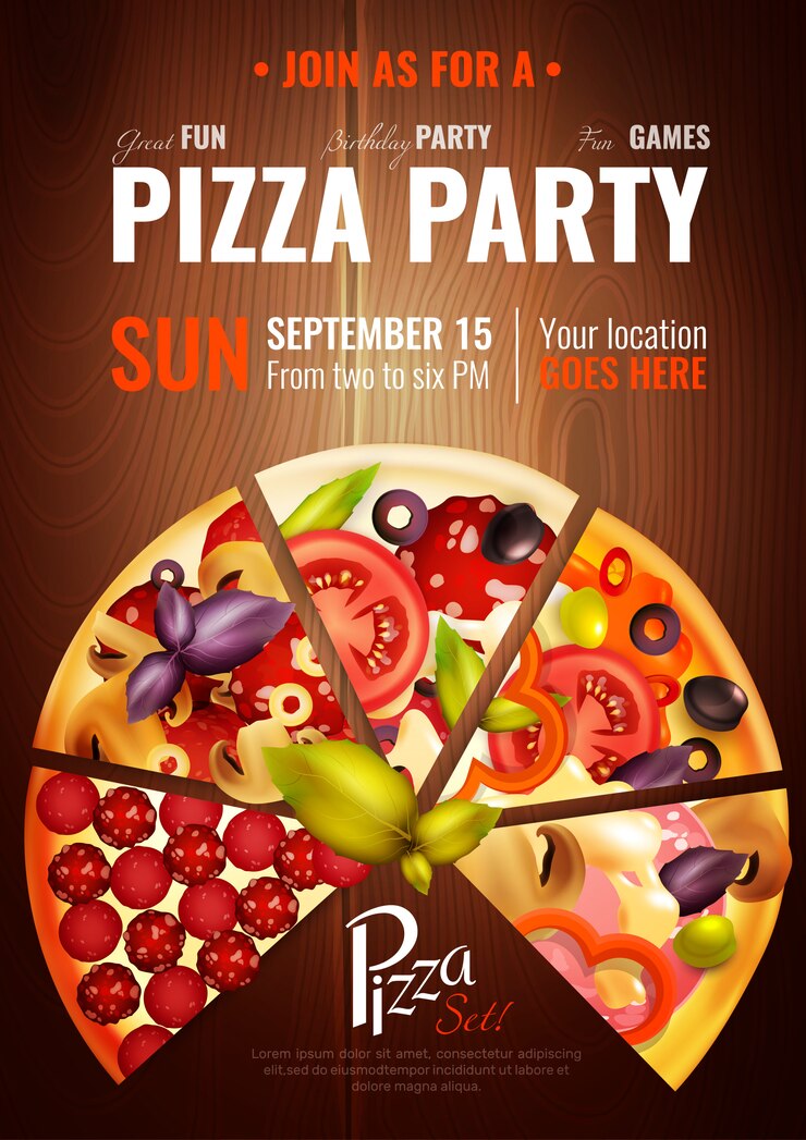 Free Vector party hours pizza poster