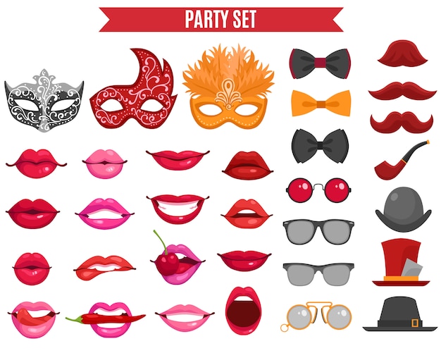 Free vector party icons set in retro style