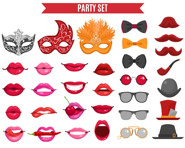 Party icons set in retro style