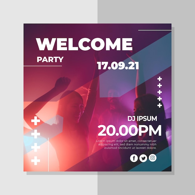 Free vector party invitation template with photo