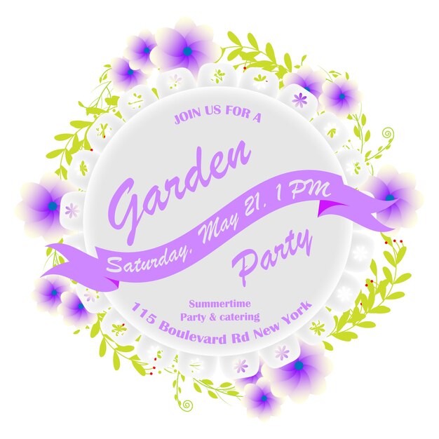 紫色の花のパーティー招待